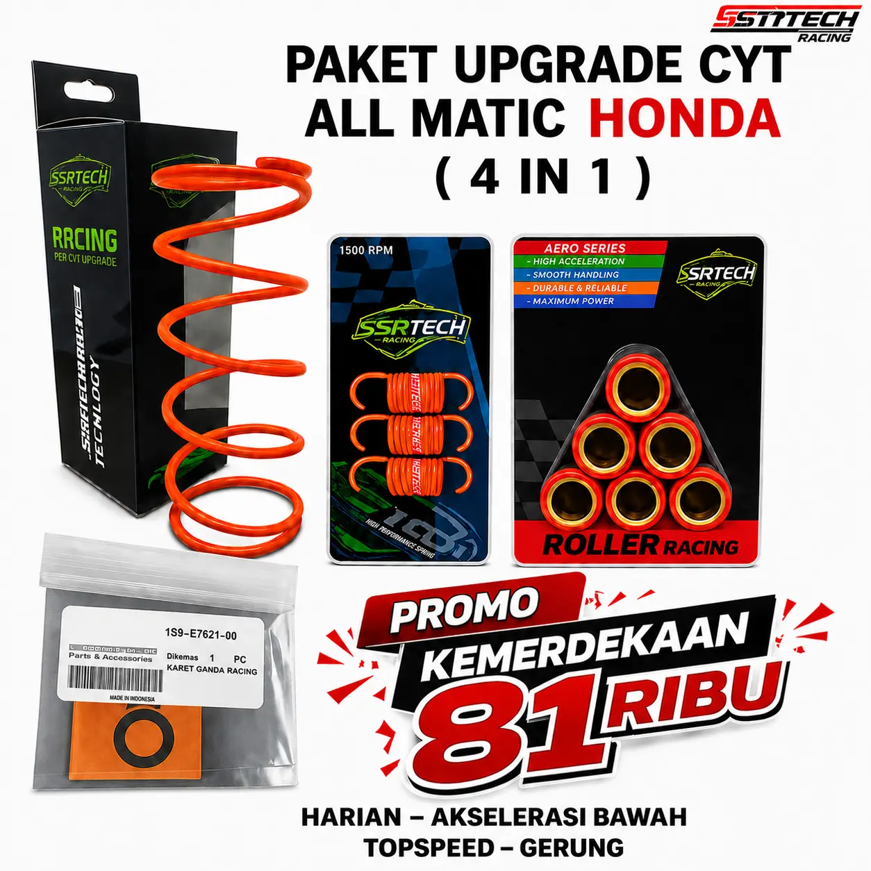 [4 ITEM] PAKET UPGARDE CVT ALL MATIC HONDA HARIAN AKSELERASI GERUNG TOPSPEED Motor Motorcycle