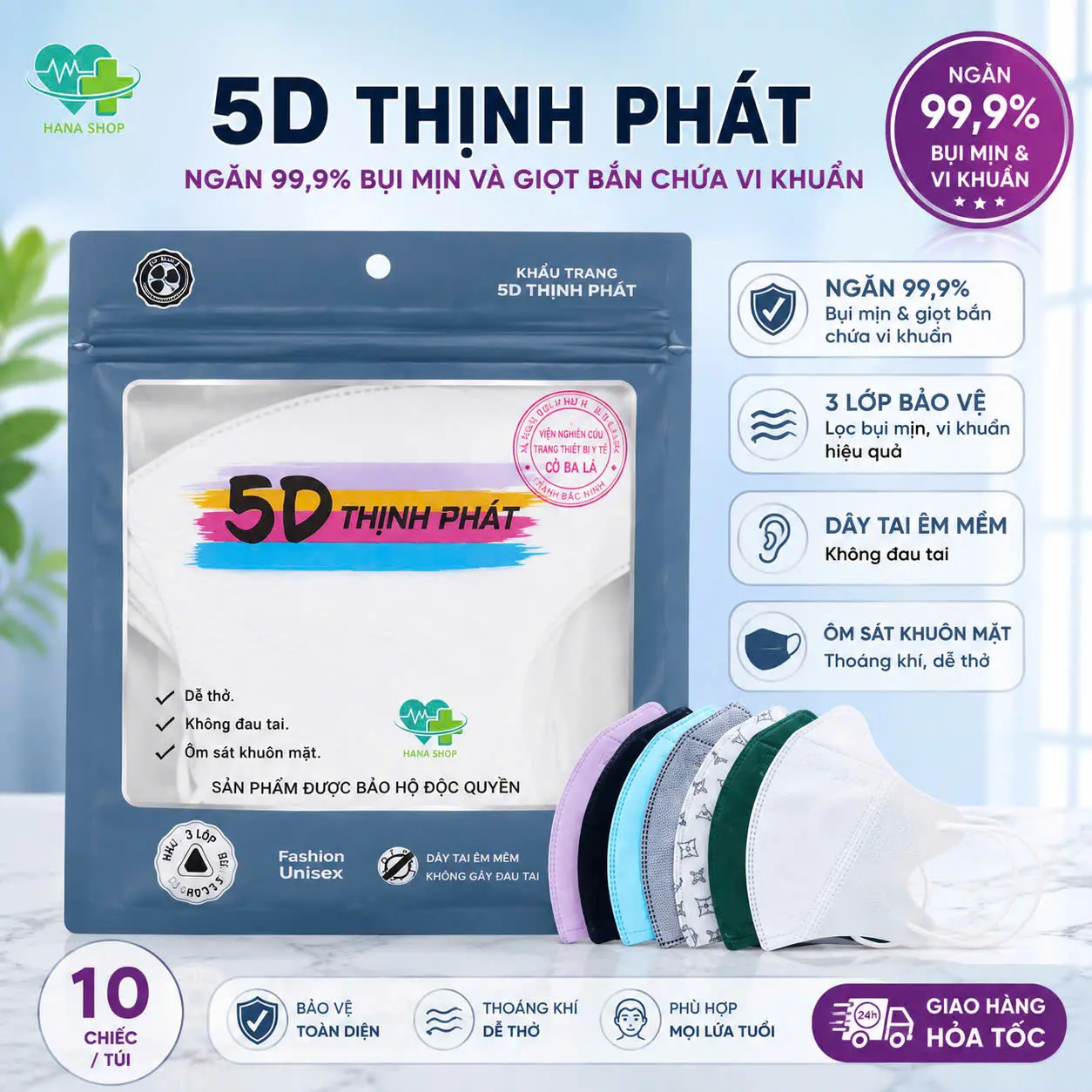 100 CÁI KHẤU TRANG THỊNH PHÁT 3 LỚP KHÁNG KHUẨN ĐỦ 10 MÀU TRENDY Accessories Che Mặt Mask khẩu trang khau trang Phụ Kiện khẩu trang