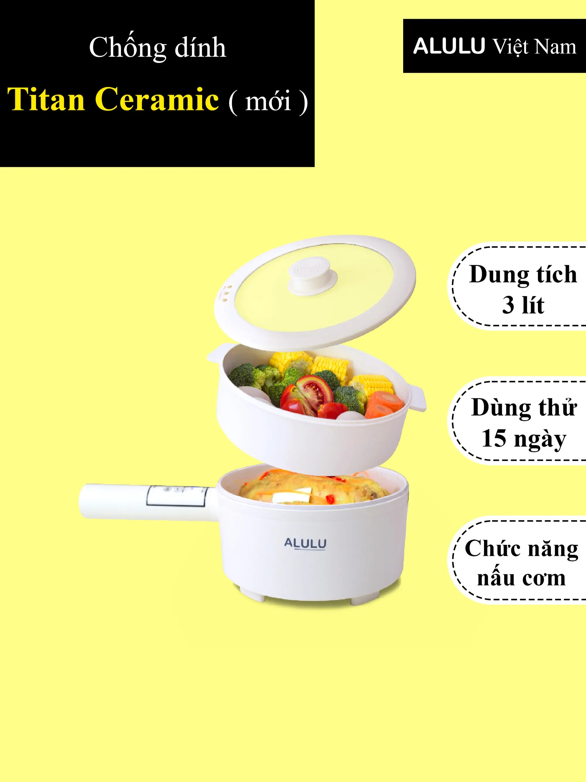 Nồi lẩu điện đa năng ALULU, Dung tích 2L - 3L ( kèm xửng hấp ), Bảo hành 12 tháng