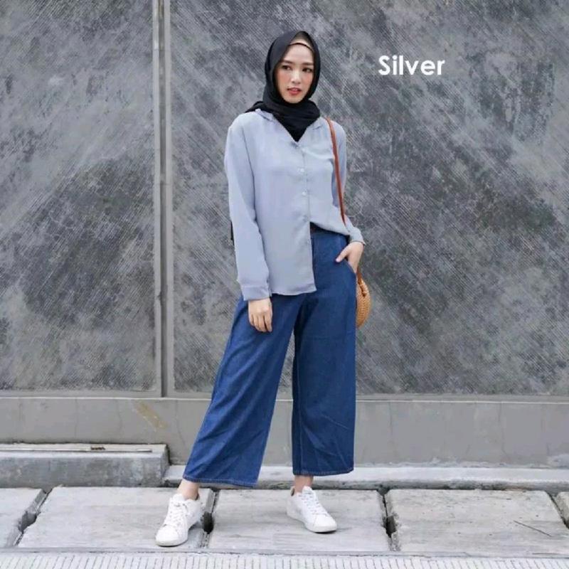 Kemeja Wanita Polos Lengan Panjang Atasan Kancing Outfit Kasual Formal Bahan Mostcrepe Premium By AS Fashion Nyaman 8