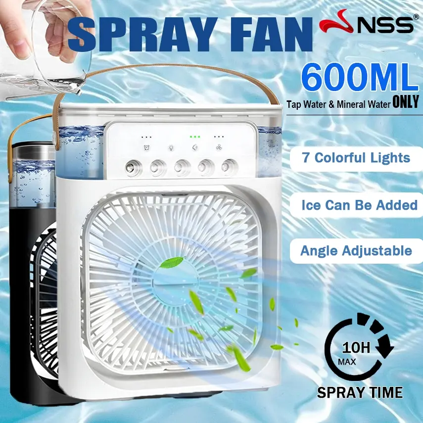 NSS Desktop Humidifier Fan Spray Cooling Fan 3 Gears With LED Night Light Spray Mist Timer Angle Adjustable Desk Fan