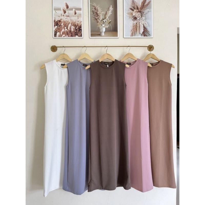Product Introduction of MM - Inner Knit Gamis Wanita Lengan Buntung Best Seller  Baju Panjang Muslim Dress Dewasa Hitam Polos Remaja 6