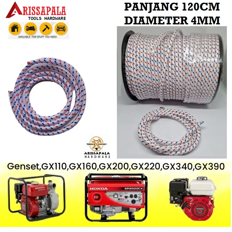 Tali starter Genset Mesin GX160 GX200 Tali 4mm engkol Selah Tarikan Recoil Stater Generator Mesin Penggerak Diesel