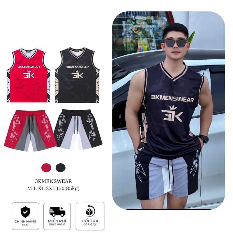 Set quần áo thể thao 3KMENSWEAR, Bộ quần áo nam tanktop quần short kaki thoáng mát thấm hút mồ hôi