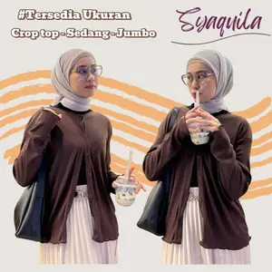 Syaquila Cardigan Knit Jumbo Hitam Stretch Garis Nyaman Panjang Rib Wanita Outer Basic Atasan Kardigan Maju Kancing Full Model Timeless Bisa Jadi Baju Mini Outer Size Sedang Jumbo