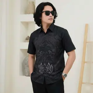 BATIK PRIA LENGAN PENDEK M L XL XXL 4L 5L Batik Pria Jumbo Formal Kantor Katun Nyaman Baju Kerja Hitam Seragam Hem Motif Fit Pekalongan Standar Slim Tangan Pendek Kain