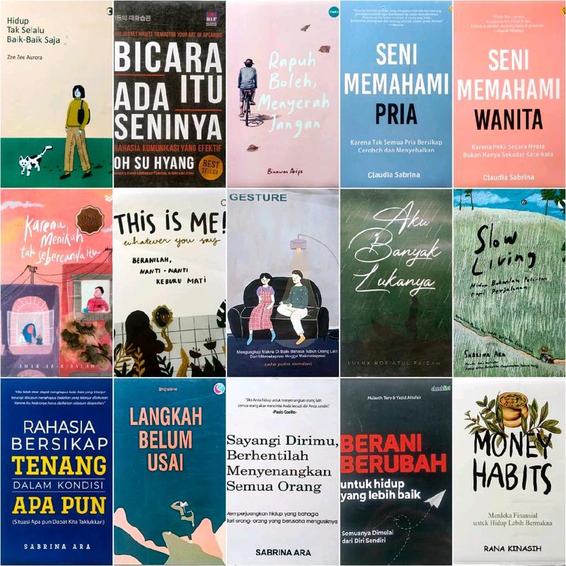 BUKU MOTIVASI / NANTI JUGA SEMBUH SENDIRI / KALA TAKDIR MASIH BISA DIUBAH / THE POWER OF JALUR LANGIT / KITAB FIRASAT / BICARA ITU ADA SENINYA / 60 DETIK / TRIK MEMIKAT LAWAN BICARA / LANCAR PUBLIC SPEAKING / HEALING / QURANIC ATOMIC HABIT / MONEY HABITS 4