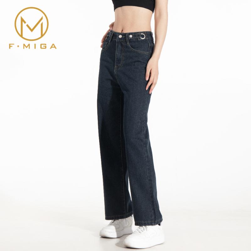 F·MIGA C42 High Waist Korean Style Kulot Bagy Jeans Straight Kasual Pants Celana Panjang Loose Celana Jeans Wanita - Abu-abu Biru 3