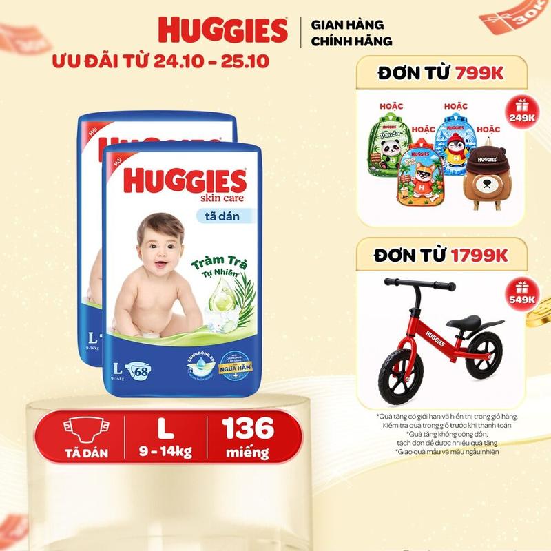 Combo 2 Tã/ bỉm dán Huggies Skincare Super Jumbo Size L68/XL60/XXL54
