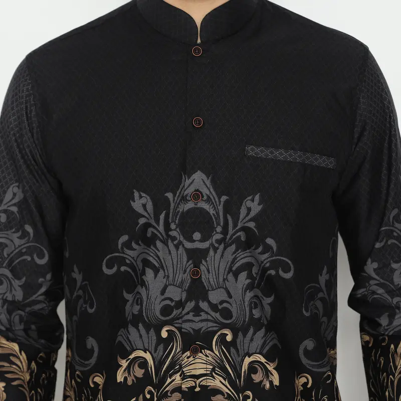 LUIGI RICCIO Kemeja Koko Batik Pria Leaf Black Series Sampai 3XL Special Ramadhan 2025 4