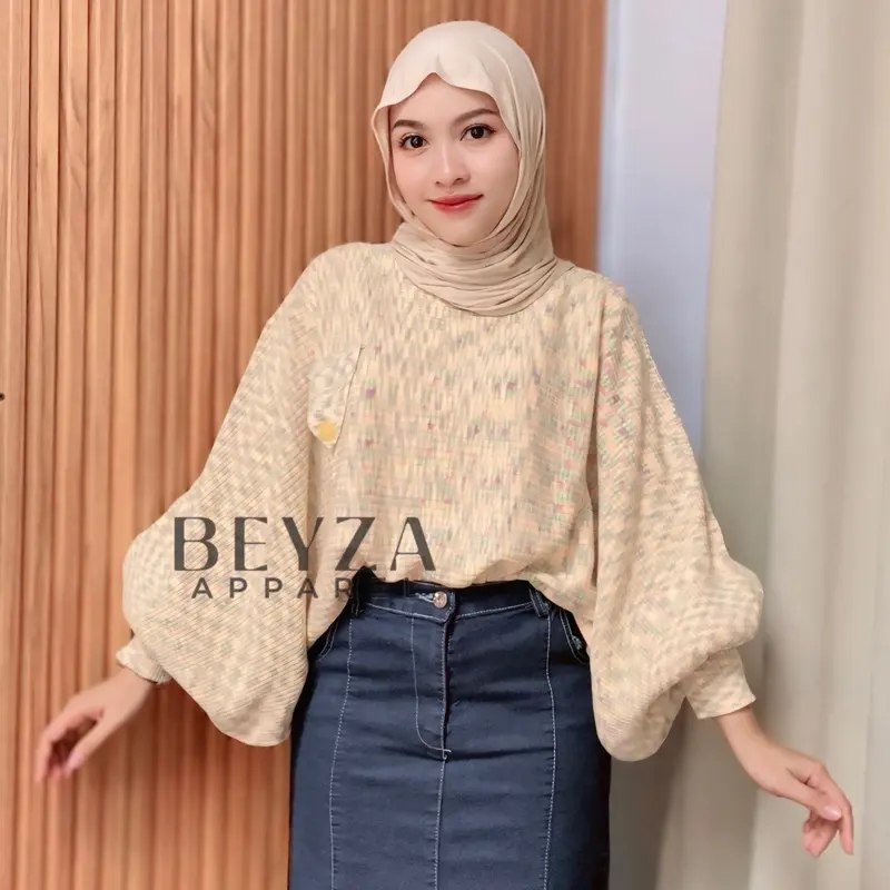 [Beyza Apparel] Karin Batwing Rajut Premium Atasan Wanita Korean Style Motif Abstract Blouse Kelelawar Lengan Balon Baju Panjang Oversize Knitwear 3