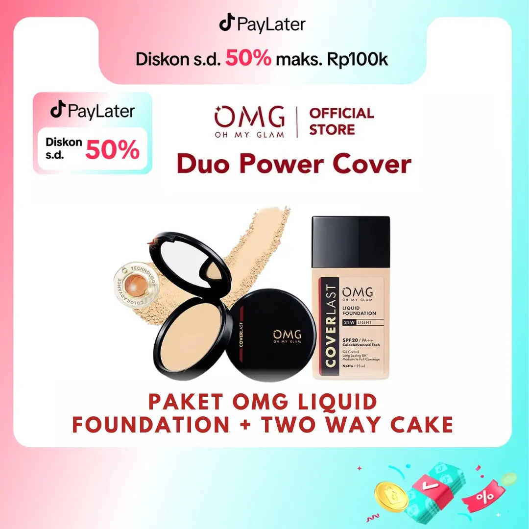 PAKET OMG TWO WAY CAKE & OMG LIQUID FOUNDATION (BEDAK + FOUNDATION) Bedak Padat & Foundation omg