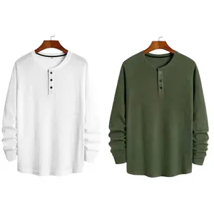 paket 2 pcs waffle kancing sanghai lengan panjang knit terbaru baju pria baju  combat outfit  cowok