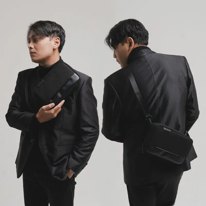 RUSELCO I Bundling Hemat Handbag Noah Max dan Wallet Walter Pria Kulit Hitam 4