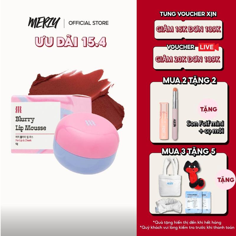 Son Kem Bùn Kiêm Má Hồng Dạng Hũ Merzy Blurry Lip Mousse 6g