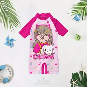 Baju Renang Anak Perempuan Lengan Pendek Pink Series Usia 1-10 Tahun Bahan Tebal Jahitan Rapi Motif Karakter