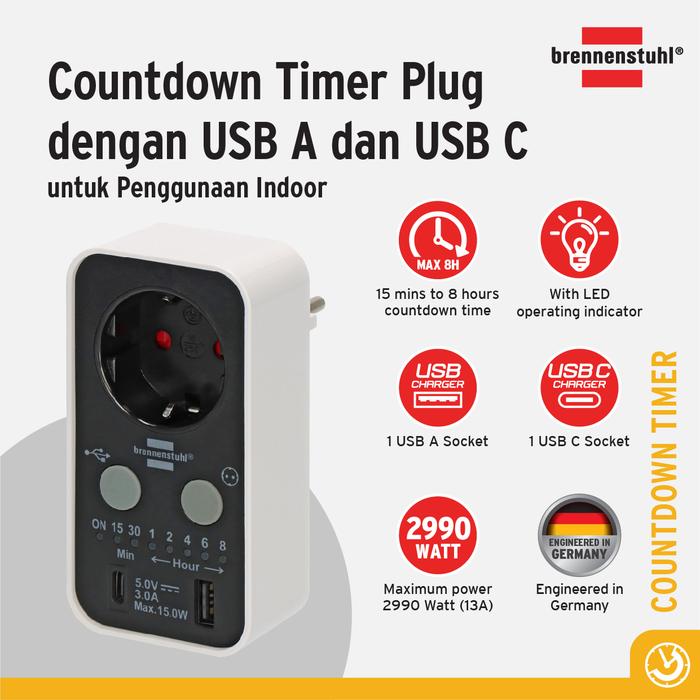 Gambar Brennenstuhl Digital countdown timer with USB A and USB C putih/hitam - 1506180 dari Brennenstuhl Indonesia Kota Administrasi Jakarta Utara Tokopedia