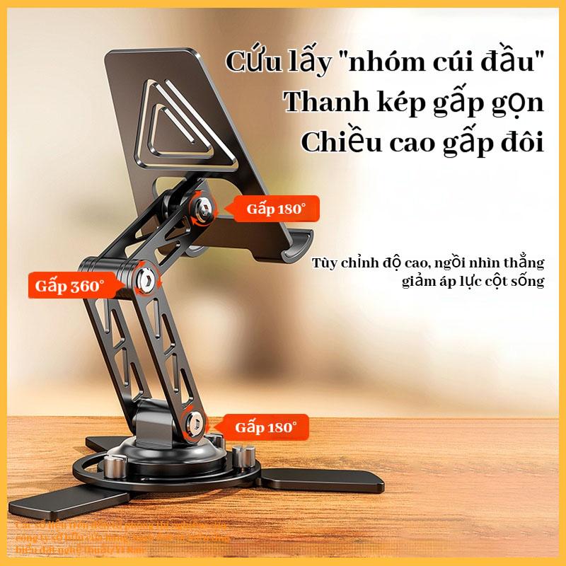 Giá đỡ điện thoại & tablet kim loại hợp kim nhôm cao cấp, xoay 360°, gập gọn để bàn – livestream, xem phim cực tiện, chắc chắn