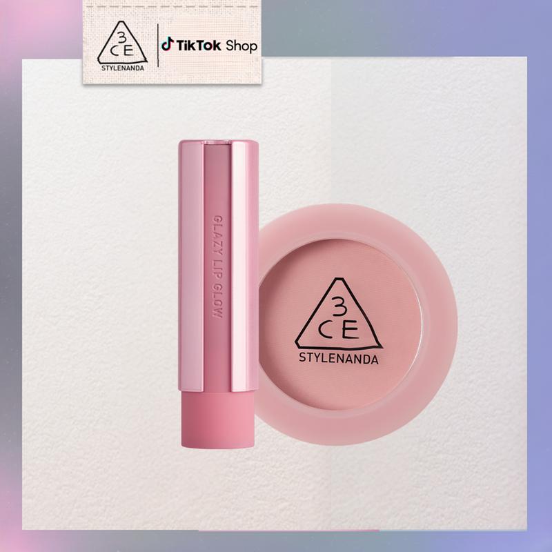 BỘ SẢN PHẨM Son bóng dưỡng môi 3CE Glazy Lip Glow và Phấn Má Hồng Mịn Lì 3CE Face Blush
