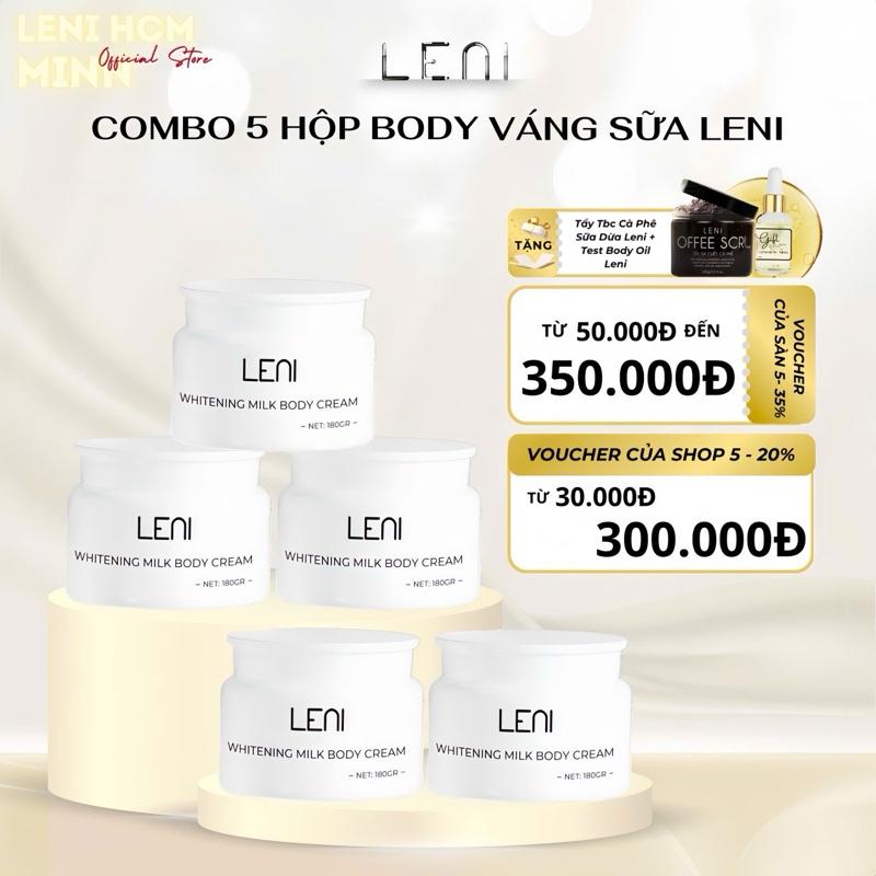 COMBO 5 Hộp Kem Body Váng Sữa Leni Dưỡng Trắng Da Mịn Màng (Tặng 2 Tay tbc 2 test oil )- Dưỡng Body, Dưỡng Da Body