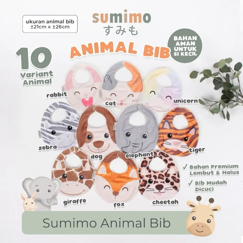 Sumimo ANIMAL BIB / Celemek Bayi / Slaber Tatakan Iler Tatakan Makan Gambar Binatang