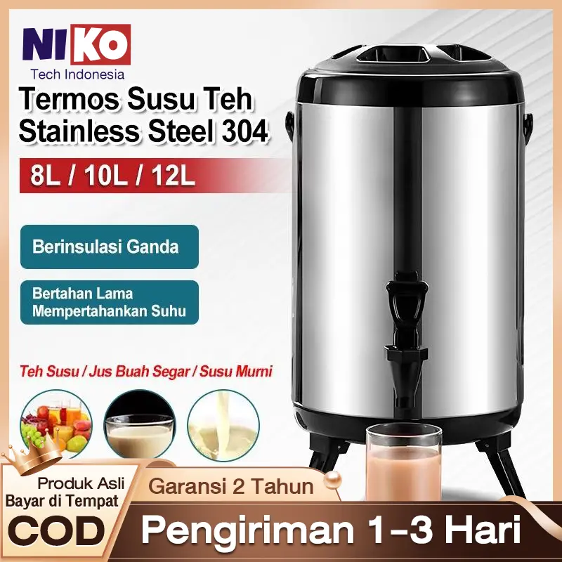 Lenodi_ Steel SUS304 6L_8L_10L_12L Termos Milk Tea Bucket Jumbo _Termos Air Milk Tea 8 10 12 Liter _Serbaguna, Termos Tahan Lama, Dispenser Air Minuman_Drink Jar Termos Stainless Steel Tahan Panas