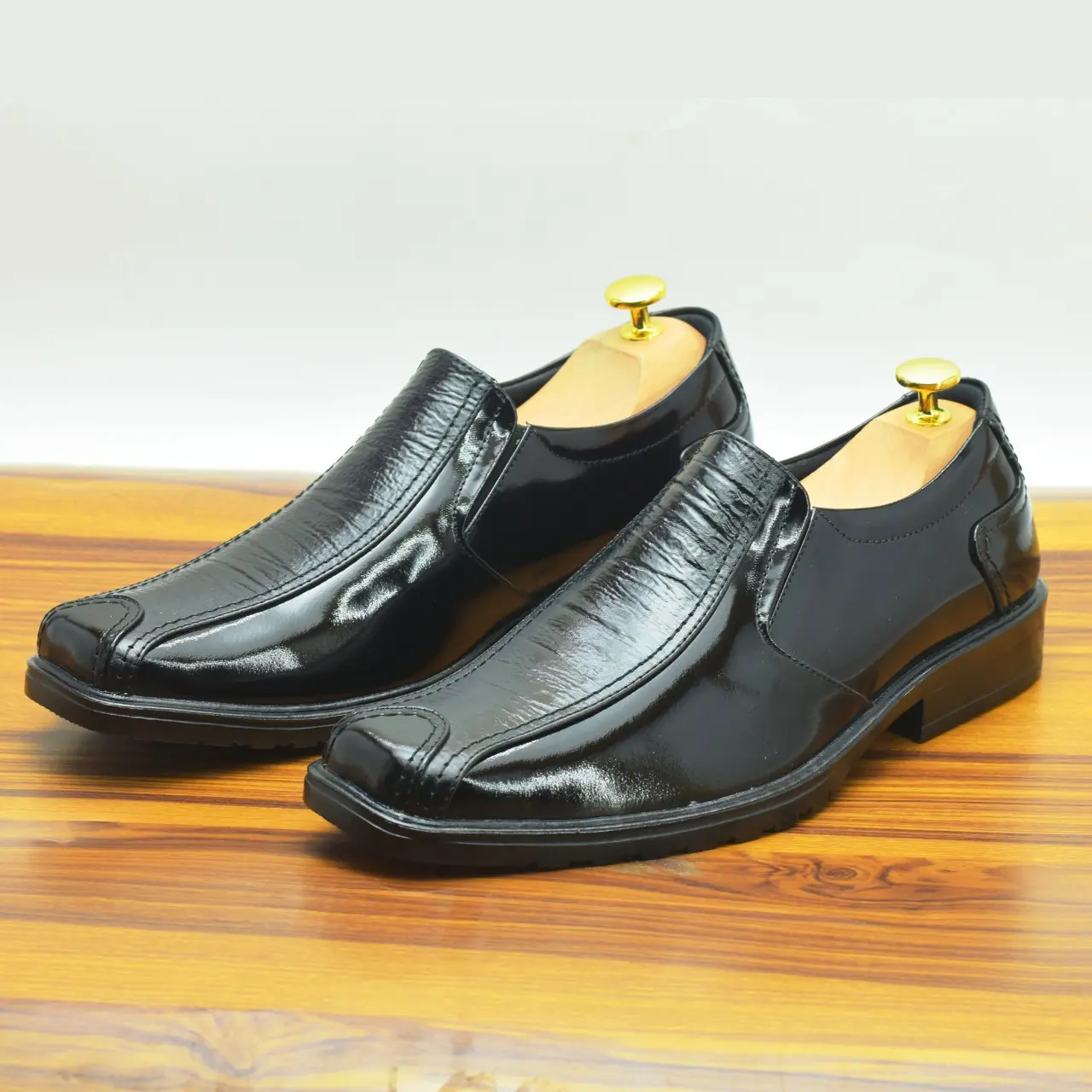 Sepatu Pantofel Fantofel Pria Slip On WETAN Galuh 2 Bahan Kulit Hitam Glossy Shoes Kerja Ukuran Jumbo 38-48