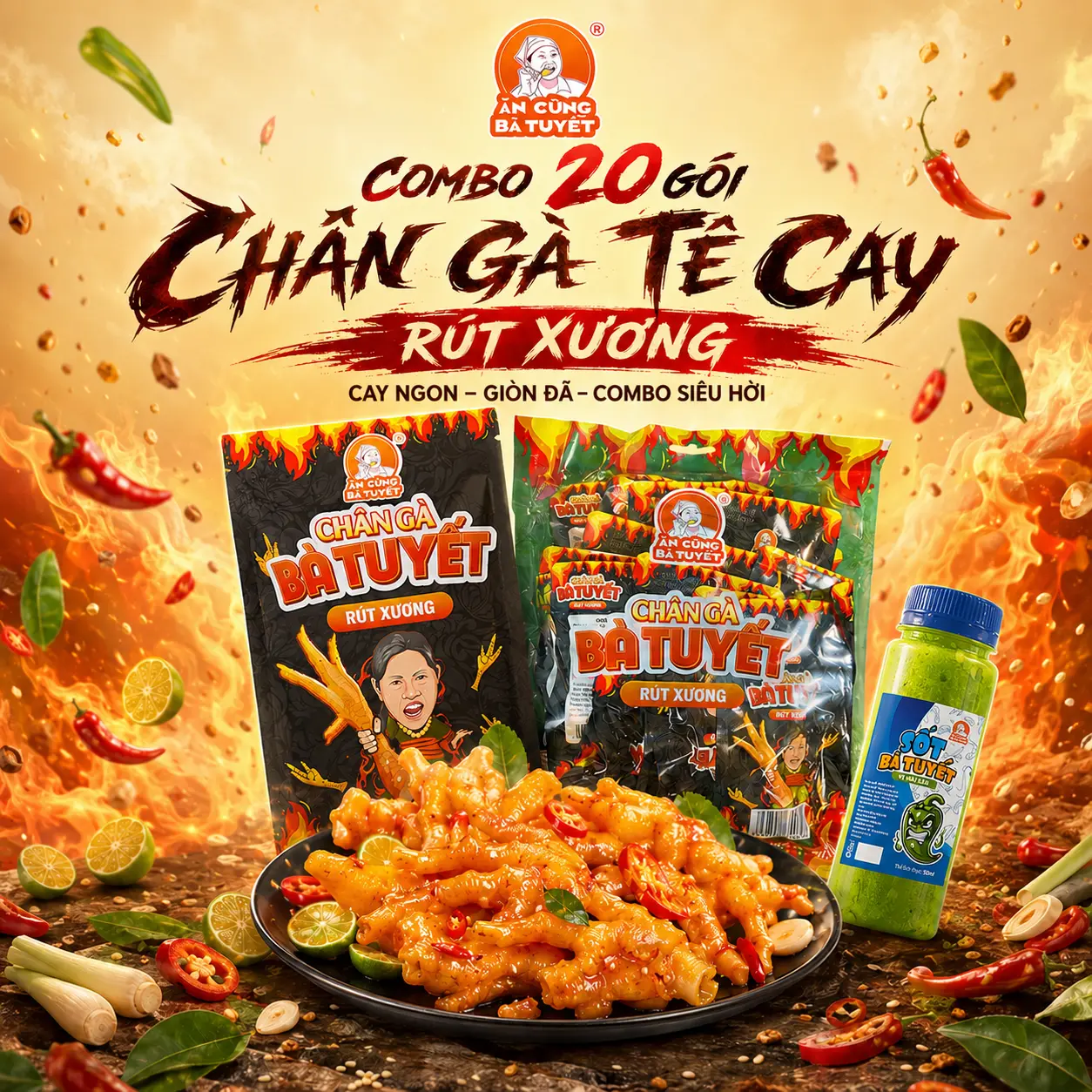 20 chân rút xương+ sốt hải sản
