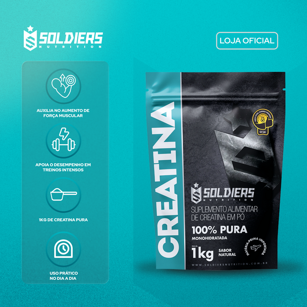Creatina Suplemento em Pó Monohidratada 100% Pura Importada - Soldiers Nutrition