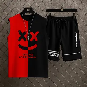 STELAN MLO satu set SINGLET DAN CELANA Setelan Pria Dewasa Santai Atasan Panjang Pendek Polos Katun Kaos Cowok
