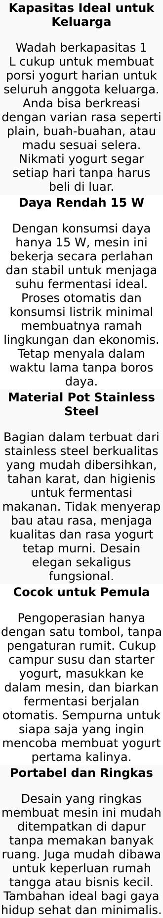 TaffHOME Mesin Pembuat Yogurt Maker Electric Portable 15W 1L PA-12D Kapasitas 1L Stainless Steel Hemat Energi untuk Keluarga