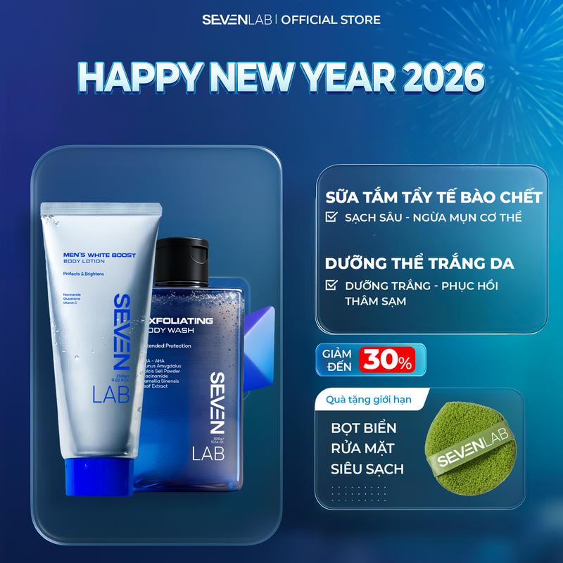  TTS x SEVENLAB  Combo sữa tắm tẩy tế bào chết và dưỡng thể trắng da nam SEVENLAB giúp ngăn ngừa mụn cơ thể mờ thâm đều màu sáng da 