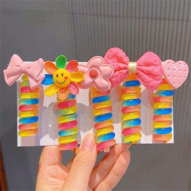 Dây Buộc Tóc Cho Trẻ Em, 2 Cái, Dễ Thương, Nhiều Màu Sắc, Đường Dây Điện Thoại, Dây Buộc Tóc Cho Bé Gái, Hoa Hoạt Hình, Co Giãn, Tóc Đuôi Ngựa Đôi, Dây Buộc Tóc Xoăn 2