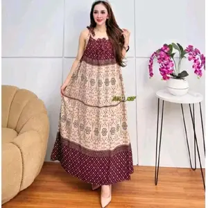 Daster Yukensi Dres Jumbo Bahan Rayon Tebal Tali LD 130cm Nyaman Panjang Coklat Motif Standar Bumil Busui Wanita Chibi Dress