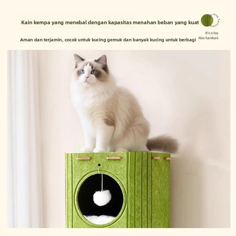 【PAPAPET】Rumah Kucing 3 Lapis Cat Tree Tempat Cakar Felt Multifungsi Hemat Ruang Untuk Banyak Kucing Panjat Kucing Sepanjang Musim dan Pohon Kucing Terintegrasi untuk Penggunaan di Rumah