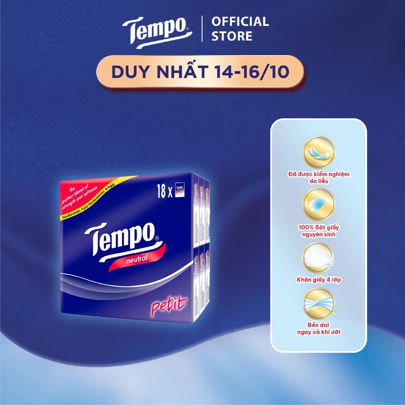 [LỐC 18 GÓI] Khăn giấy bỏ túi cao cấp Tempo Petit - 4 lớp bền dai - Thương hiệu Đức (Lốc 18 gói)