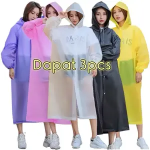 DAPAT 3 PCS JAS HUJAN HOODIE TERUSAN EVA PONCO DRESS RAINCOAT LENGAN PANJANG MODEL JUBAH