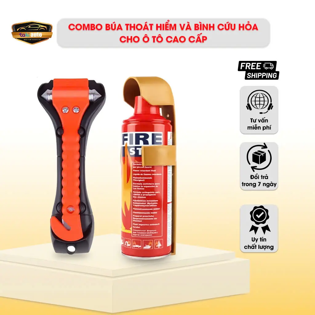 (Hot) Bình Cứu Hoả Mini ô tô và Búa phá kính ô tô, dùng trong trường hợp khẩn cấp ô tô, xe máy, nhà cửa nhỏ gọn dễ sử dụng