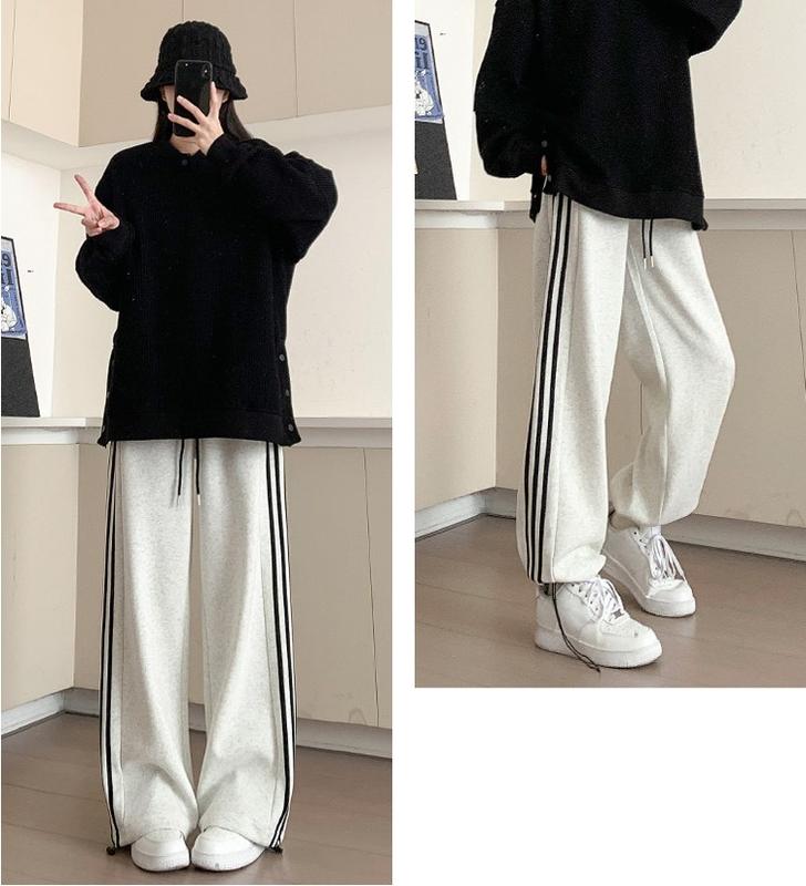 Quần Jogger Thể Thao 3 Sọc Quần Ống Rộng Dáng Suông Unisex Nam Nữ Vải Nỉ Cotton Dày Dặn Mềm Mại Sport Tập Gym