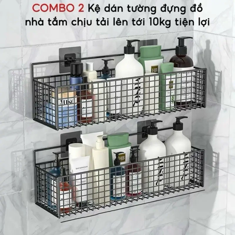 Combo 02 Kệ Đựng Đồ Nhà Tắm Hình Chữ Nhật Tặng Kèm 2 Miếng Dán