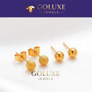 Goluxe Emas Original Earrings GOLUXE Solid Peas Round Bead Earrings Simple Classic Subang Telinga Perempuan