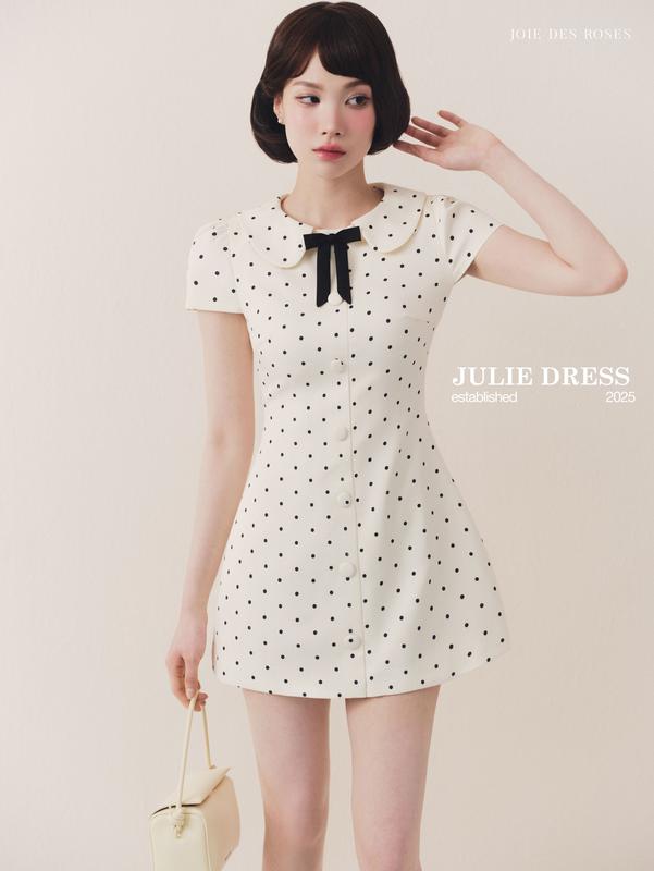 JOIE DES ROSES - Váy liền chấm bi dáng chữ A tay hến cổ sen phối nơ JULIE DRESS