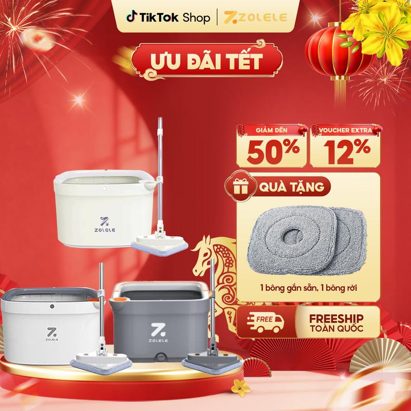 LIVESTREAM Cây Lau Nhà Tự Vắt Thông Minh 360 Độ 2 Ngăn Tách Riêng Nước Bẩn ZOLELE M16 Giúp Lau Sàn Làm Sạch