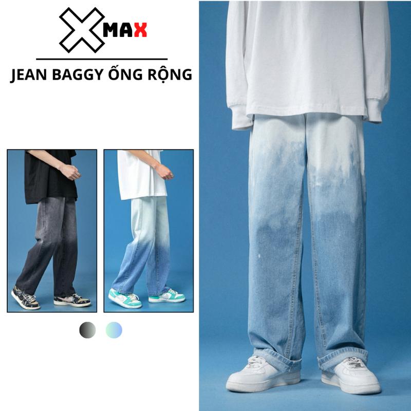 Quần jean nam baggy Wash 2 màu xanh trắng và xám Xmax quần bò dáng ống suông rộng dáng đứng vải jeans cao cấp Xmax B002 Menswear Pants Có Túi