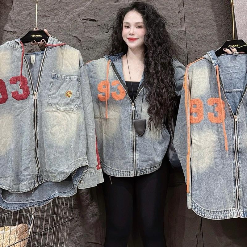 ÁO KHOÁC JEAN TAY DÀI FOM RỘNG DÂY KÉO ( số 93 thêu lông) nữ - Tuhaodobo