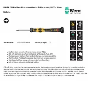WERA 05030111001 Obeng Plus Mikro ESD PH 0 x 60 mm 1550 Kraftform Micro Screwdriver for Phillips screws