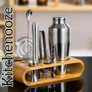 10 in 1 Parisian Cocktail Shaker Set w/ Bamboo Stand Rack | Premium Bartender Tools Shaker Set
