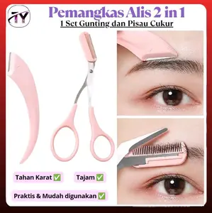 Gunting Alis Pisau Kerokan Alis Pemangkas Alis Melengkung dengan Sisir Baja Tahan Karat 1 Set Pisau Cukur Alis dan Gunting Alis Rambut Pemangkas Alis Alat Rias Gunting Alis + Pencukur Alis 2in1 Eyebrow koas kerokan Merah kuas Cetak Penjepit Bulu Mata