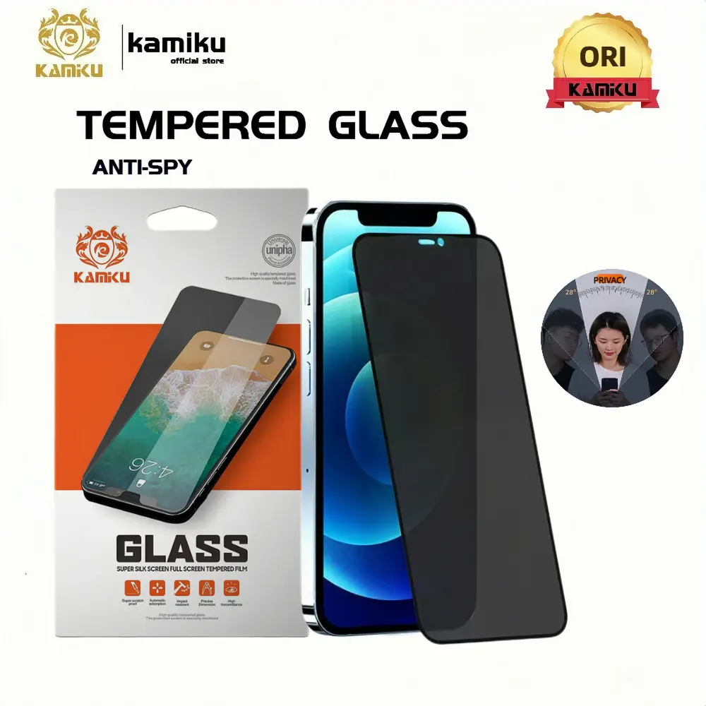Kamiku Privacy Anti SPY IPhone 14 / 13 / 12 / 11 / X PRO / MAX / PROMAX Tempered Glass -GTP08a