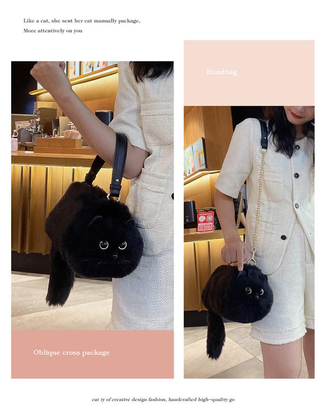 Product Introduction of One Shoulder Bag Female Design Small Man Messenger Bag Versatile Hand Made Autumn and Winter Plush Cute Cat Bag 9
